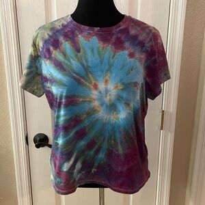Handmade Women’s Tie Dye Ice Dye Short Sleeve Waist Length 32 Degrees shirt XL